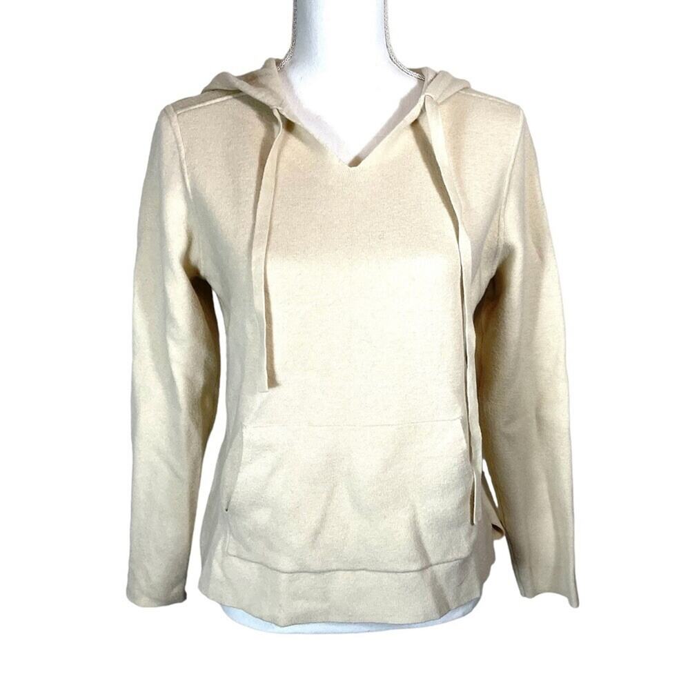 Magaschoni cream sweater-hoodie. High low hem. Kangaroo pocket size M
